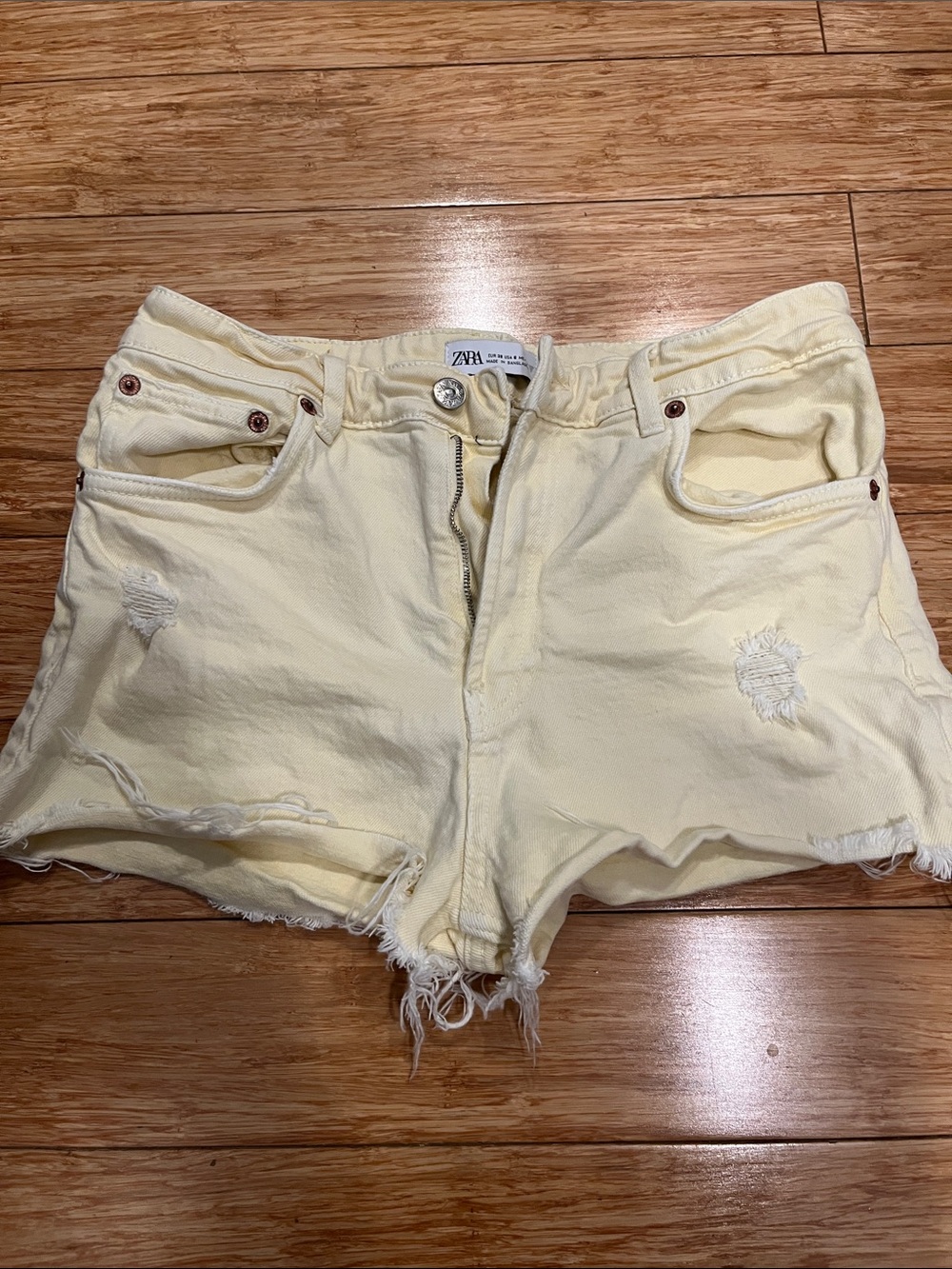 ZARA Pale Yellow Distressed Denim Cutoff Shorts